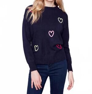NEW CHARLIE B embroidered hearts sweater in navy